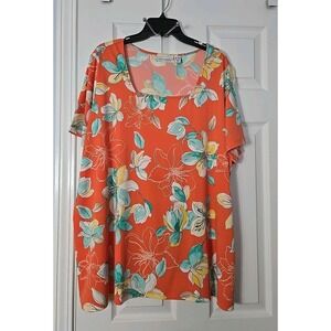 Susan Graver Tunic Short Sleeve  Women's Size 2X Florial Print